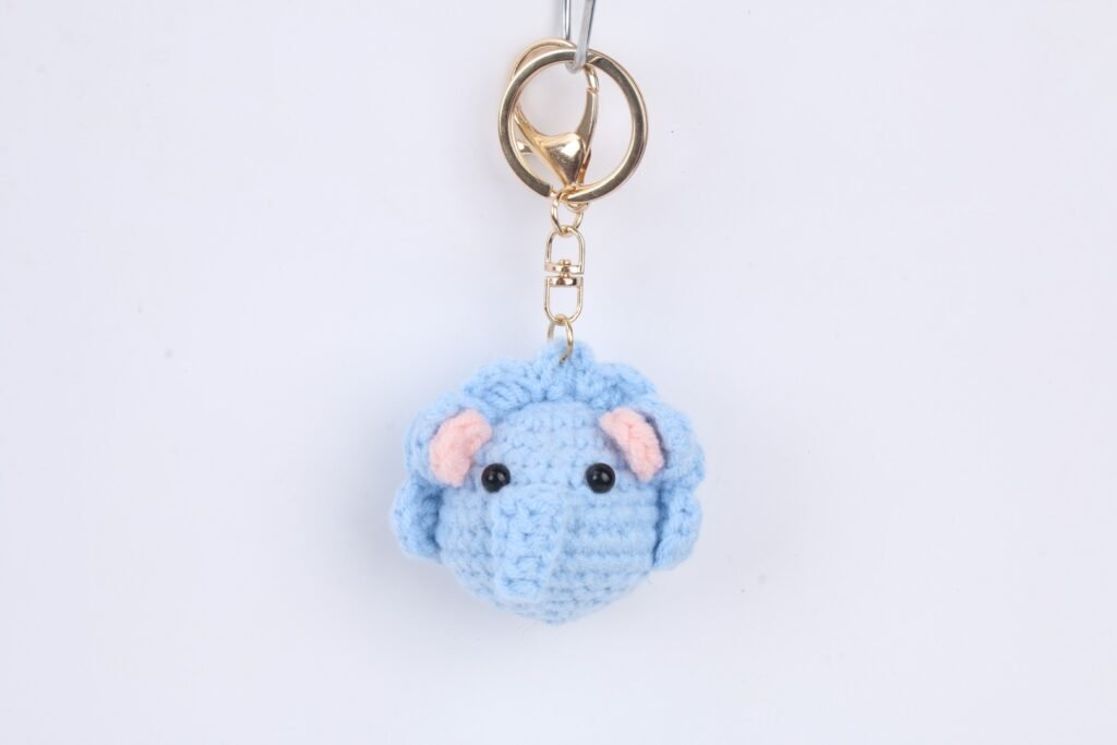 Crochet Blue Round-Ear Animal Keychain