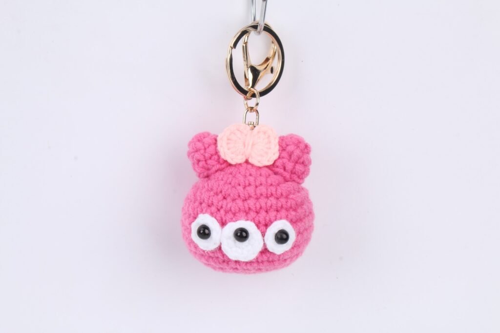 Crochet Pink Big-Eye Bunny Keychain