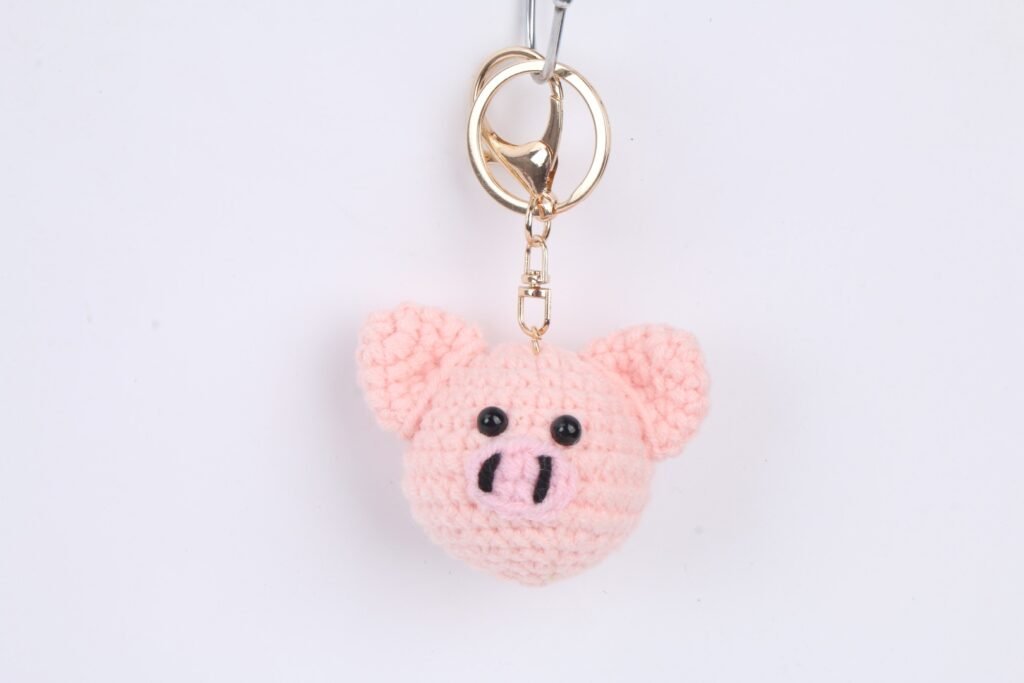 Crochet Pink Bear Face Keychain