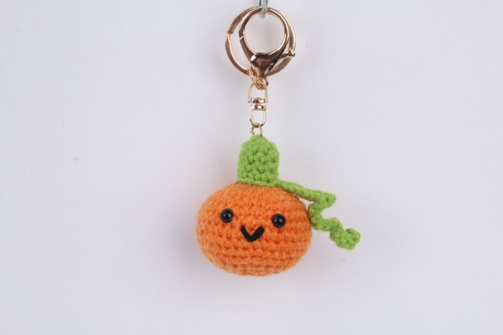Crochet Orange Fruit Face Keychain