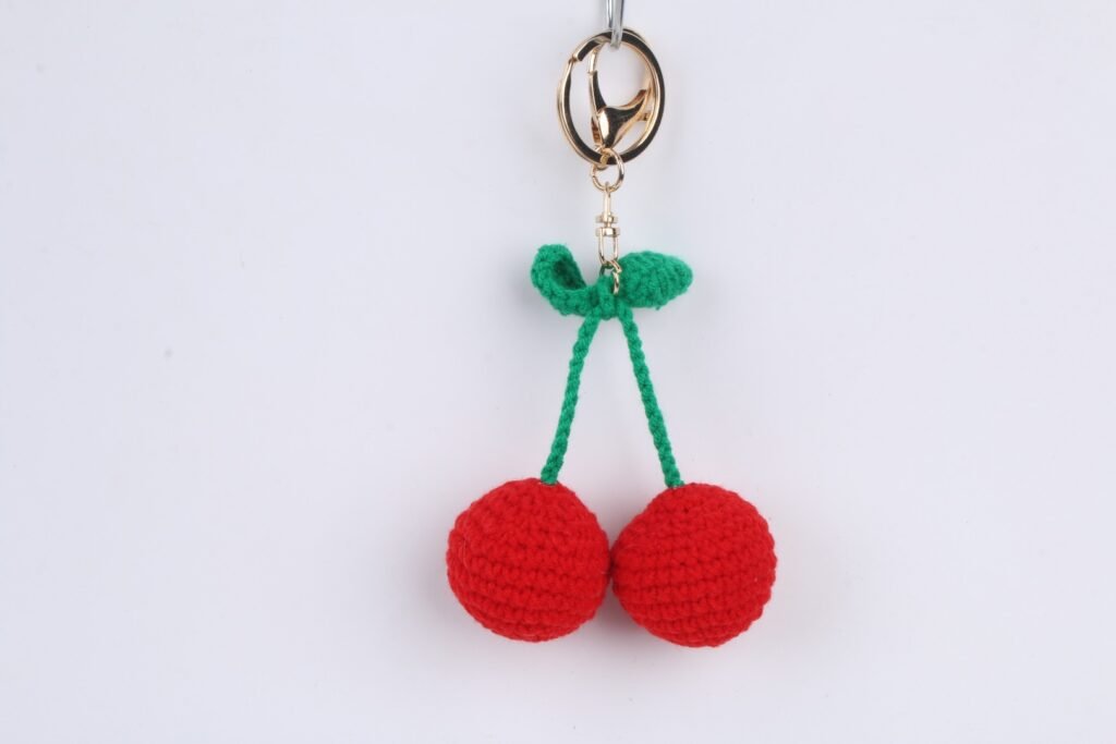 Crochet Red Cherries Keychain
