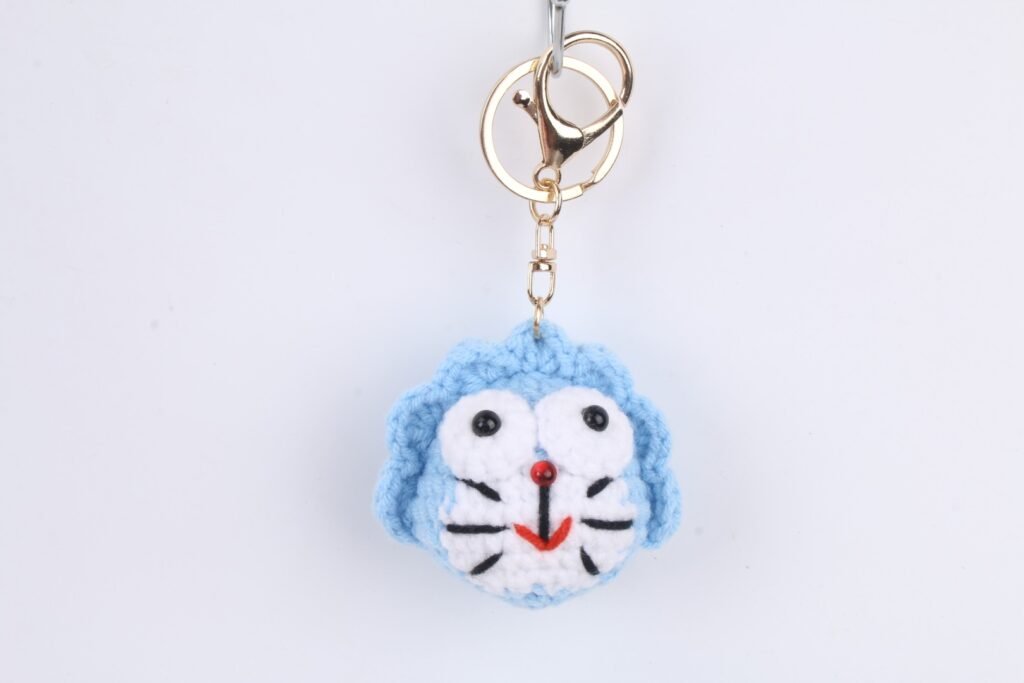 Crochet Blue Whiskered Cat Keychain