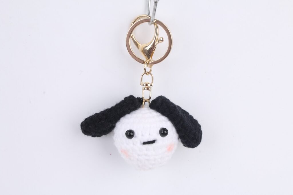 Crochet Floppy-Ear White Puppy Keychain