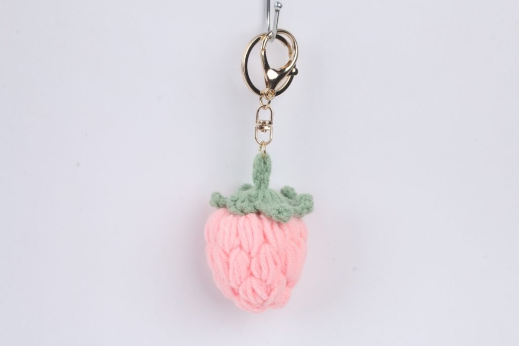 Crochet Pink Strawberry Keychain