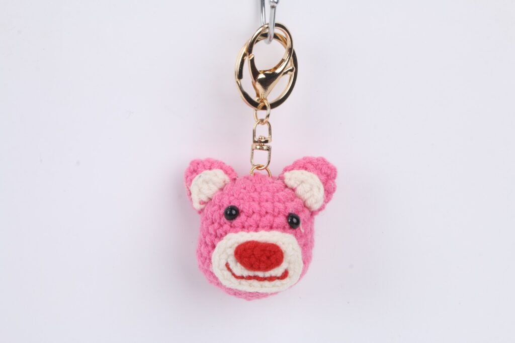 Crochet Pink Teddy Face Keychain
