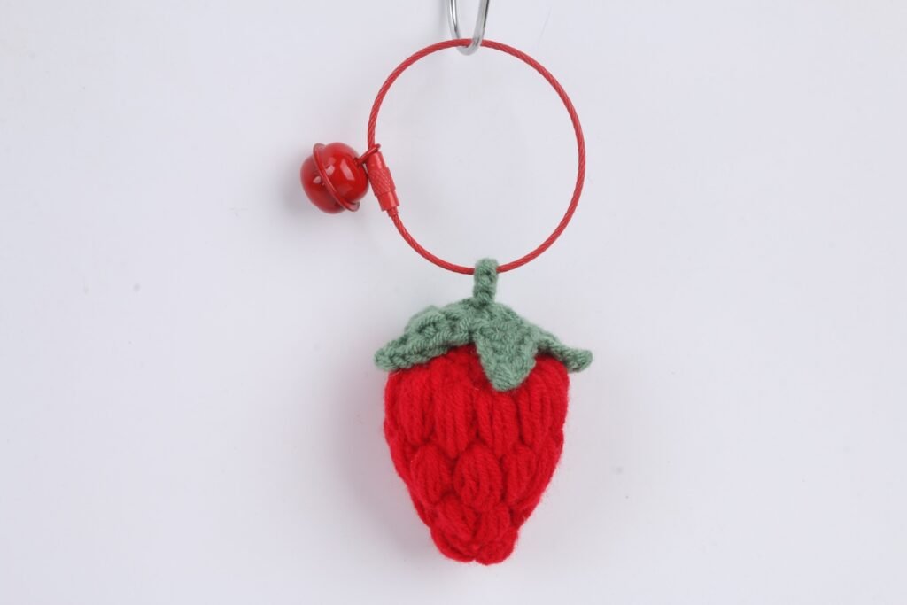 Crochet Red Strawberry Charm Keychain