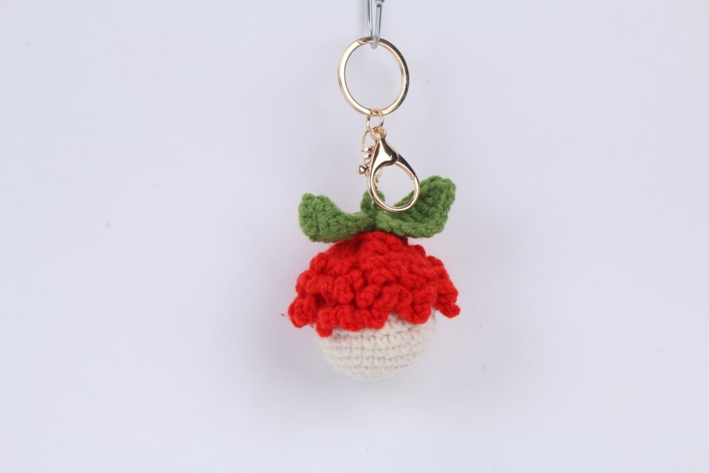Crochet Red Flower Keychain